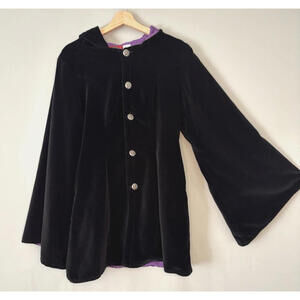 Redballs Black Velvet Medieval Renaissance Jacket Hood Purple Satin Lined Sz L